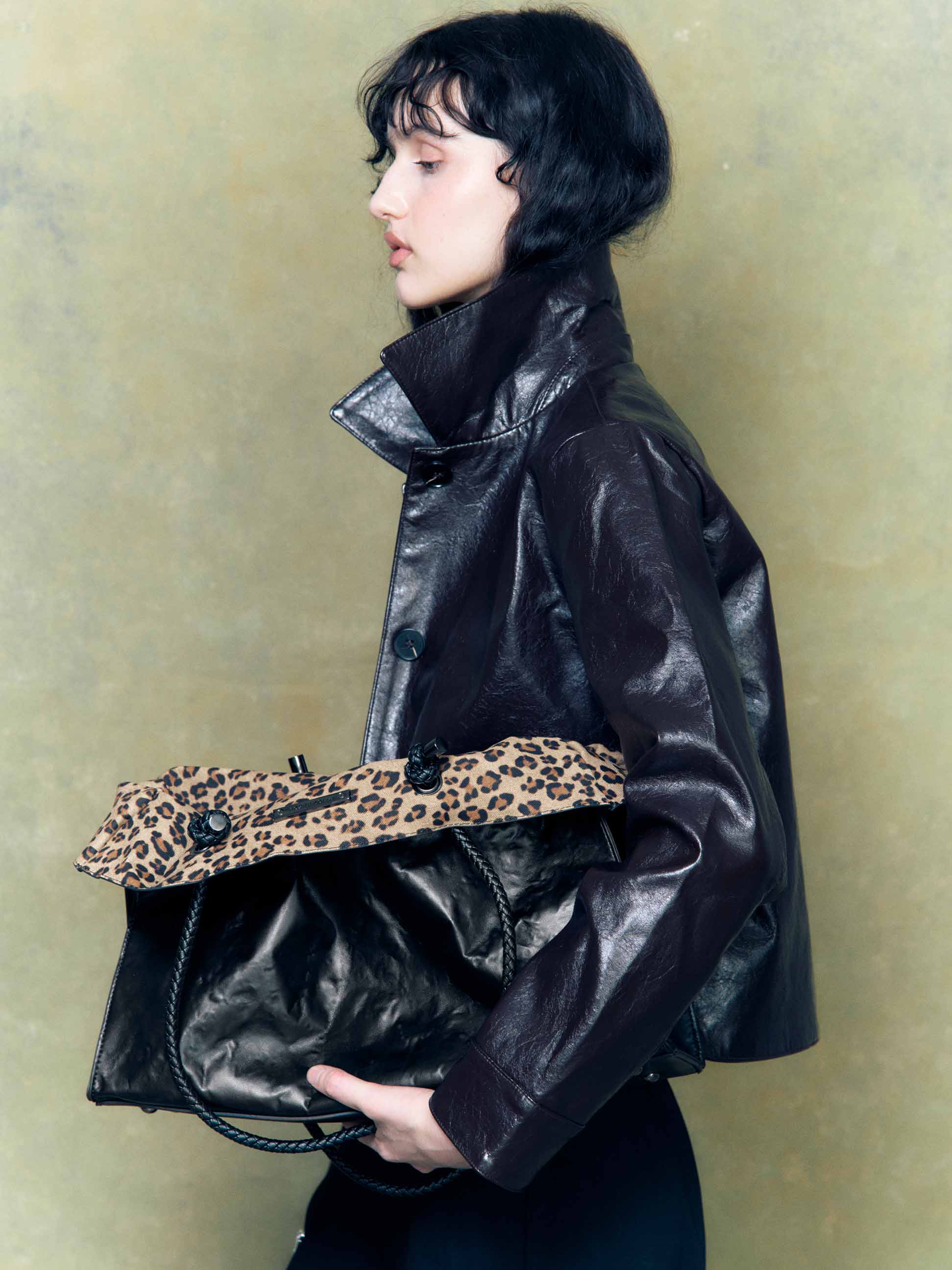 Shopper Bag black with leopard print