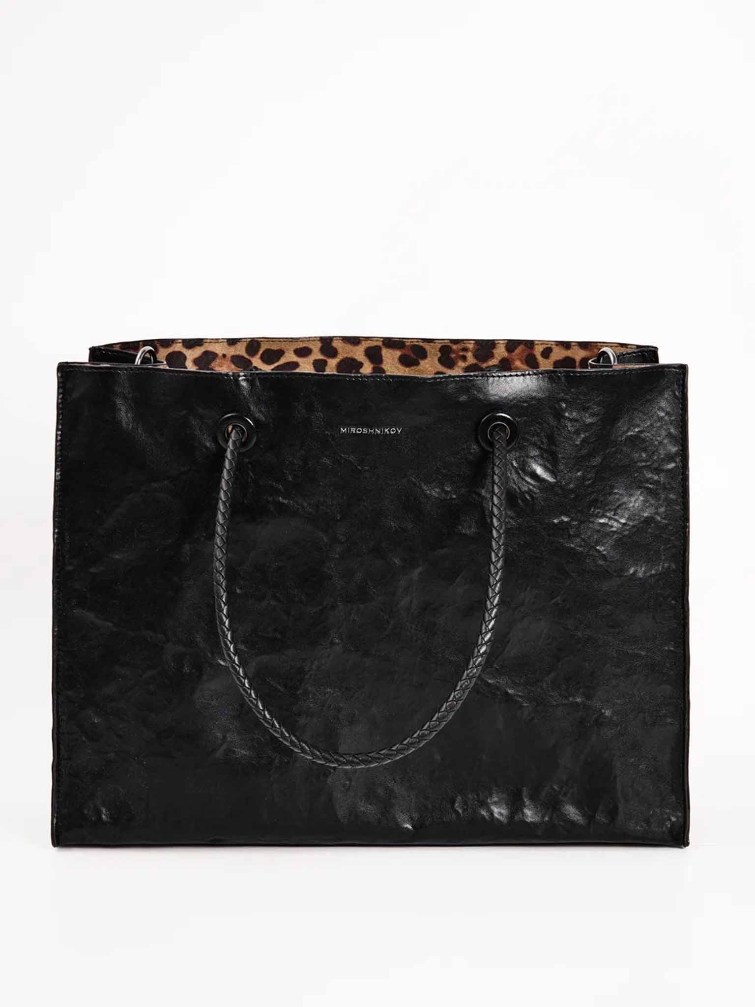 Shopper Bag black with leopard print