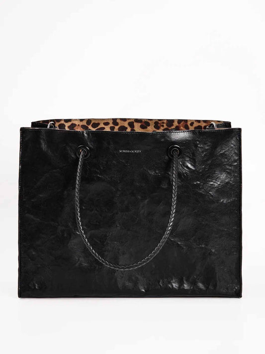 Shopper Bag black with leopard print