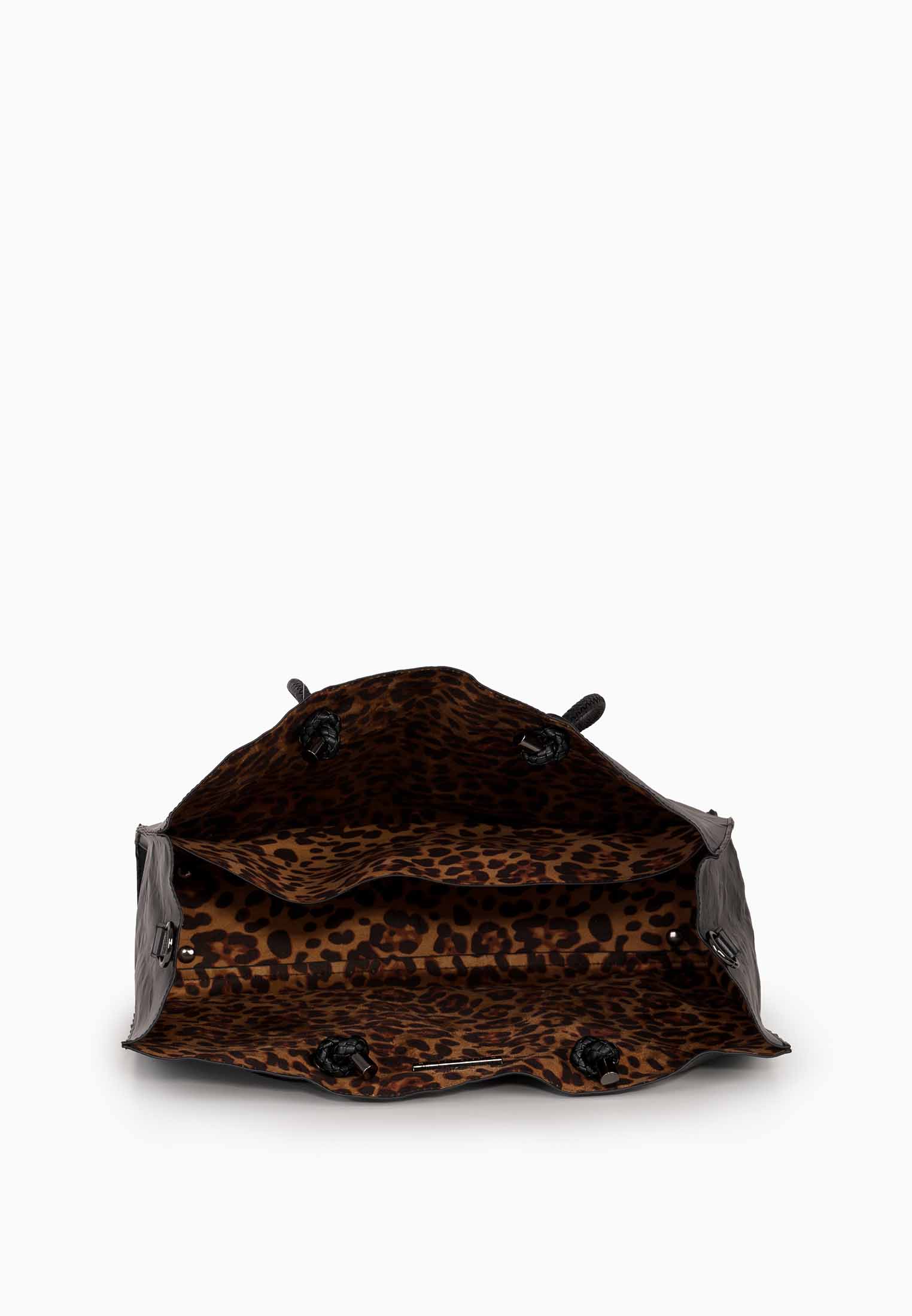 Shopper Bag black with leopard print