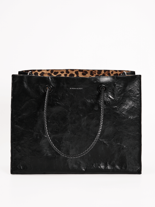 Shopper Bag black with leopard print