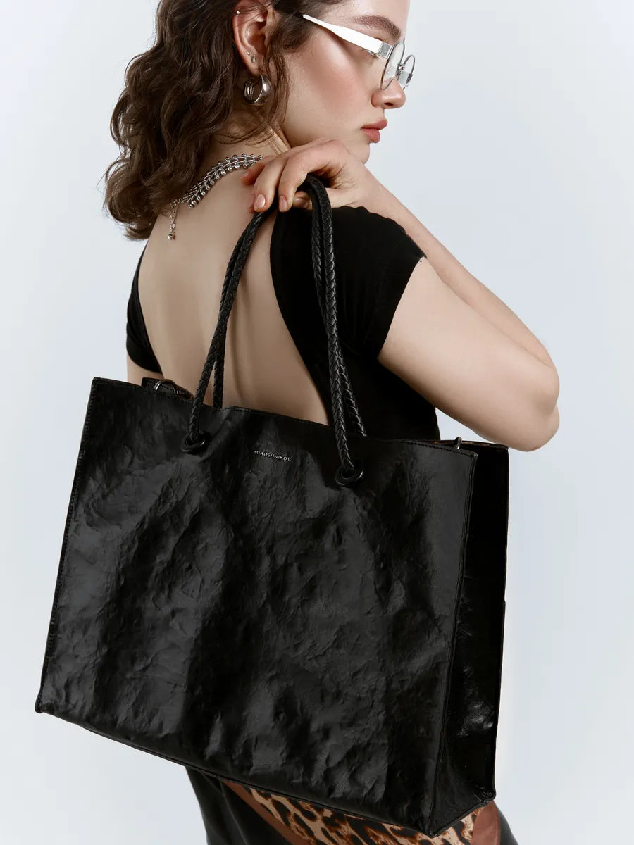 Shopper Bag black with leopard print