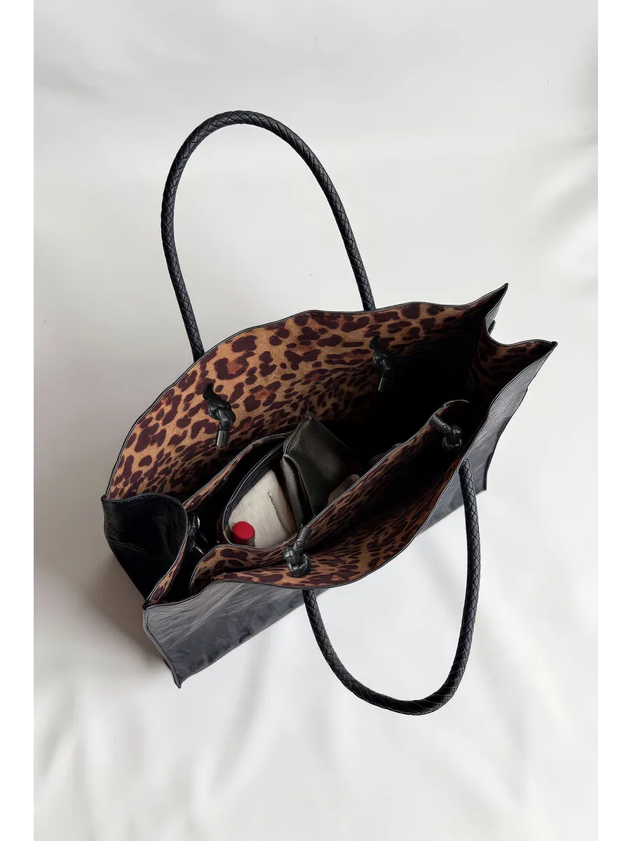 Shopper Bag black with leopard print