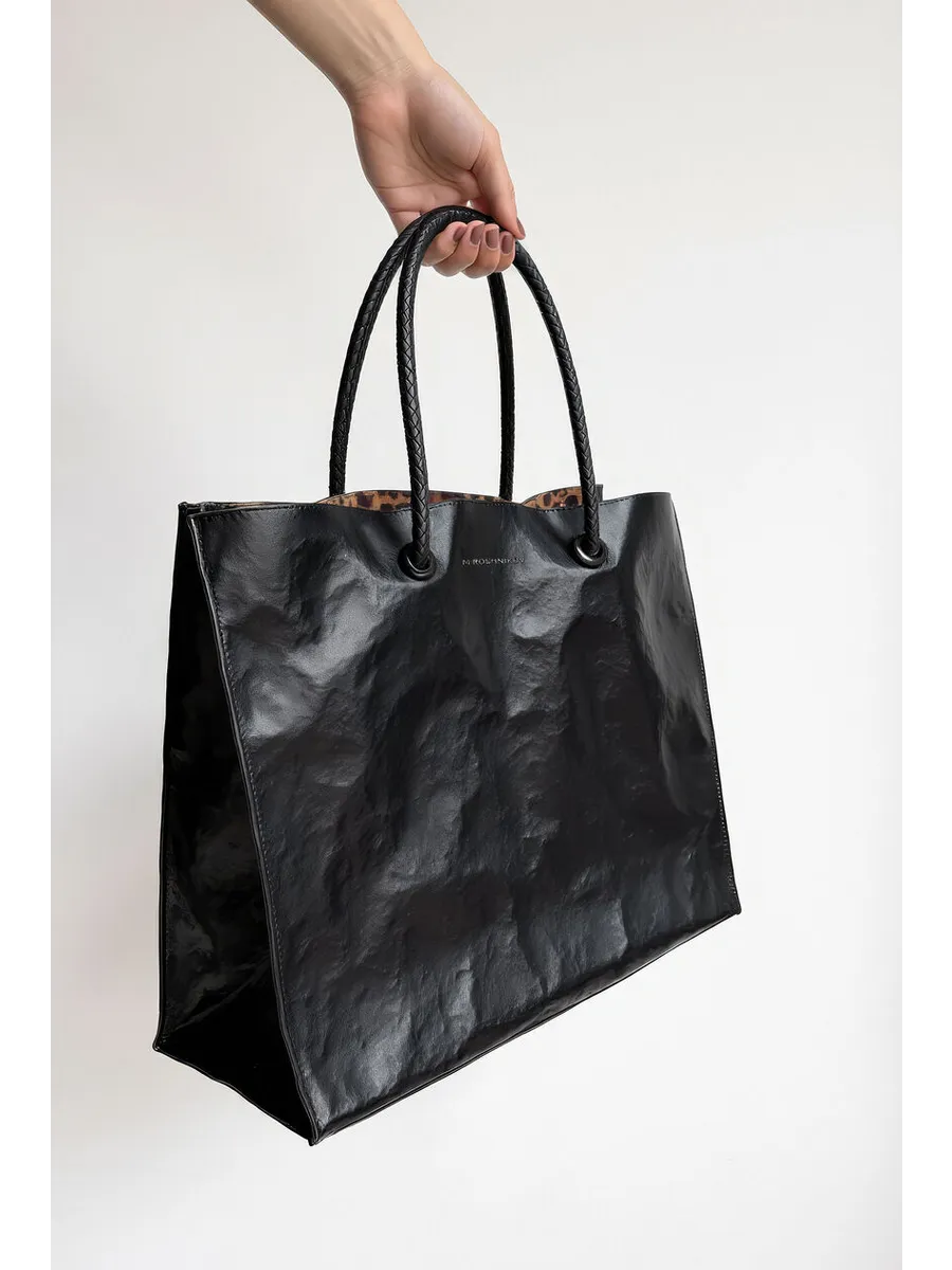 Shopper Bag black with leopard print