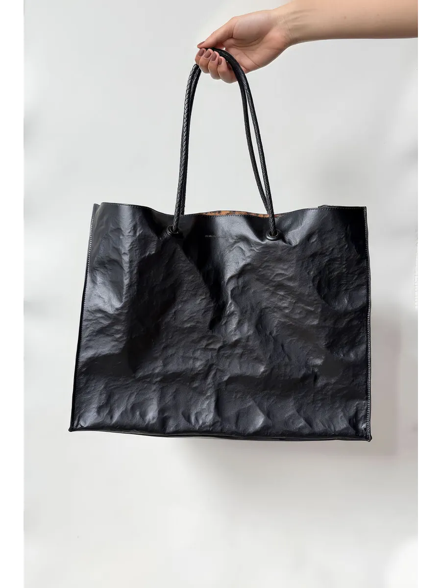 Shopper Bag black with leopard print