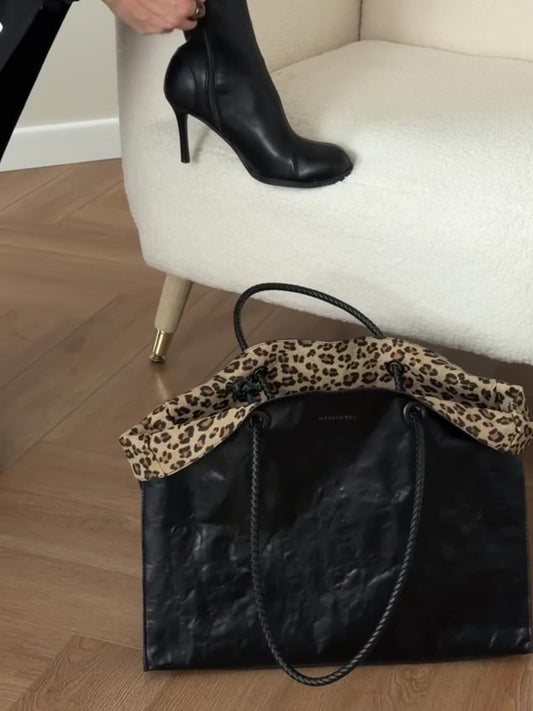Shopper Bag black with leopard print